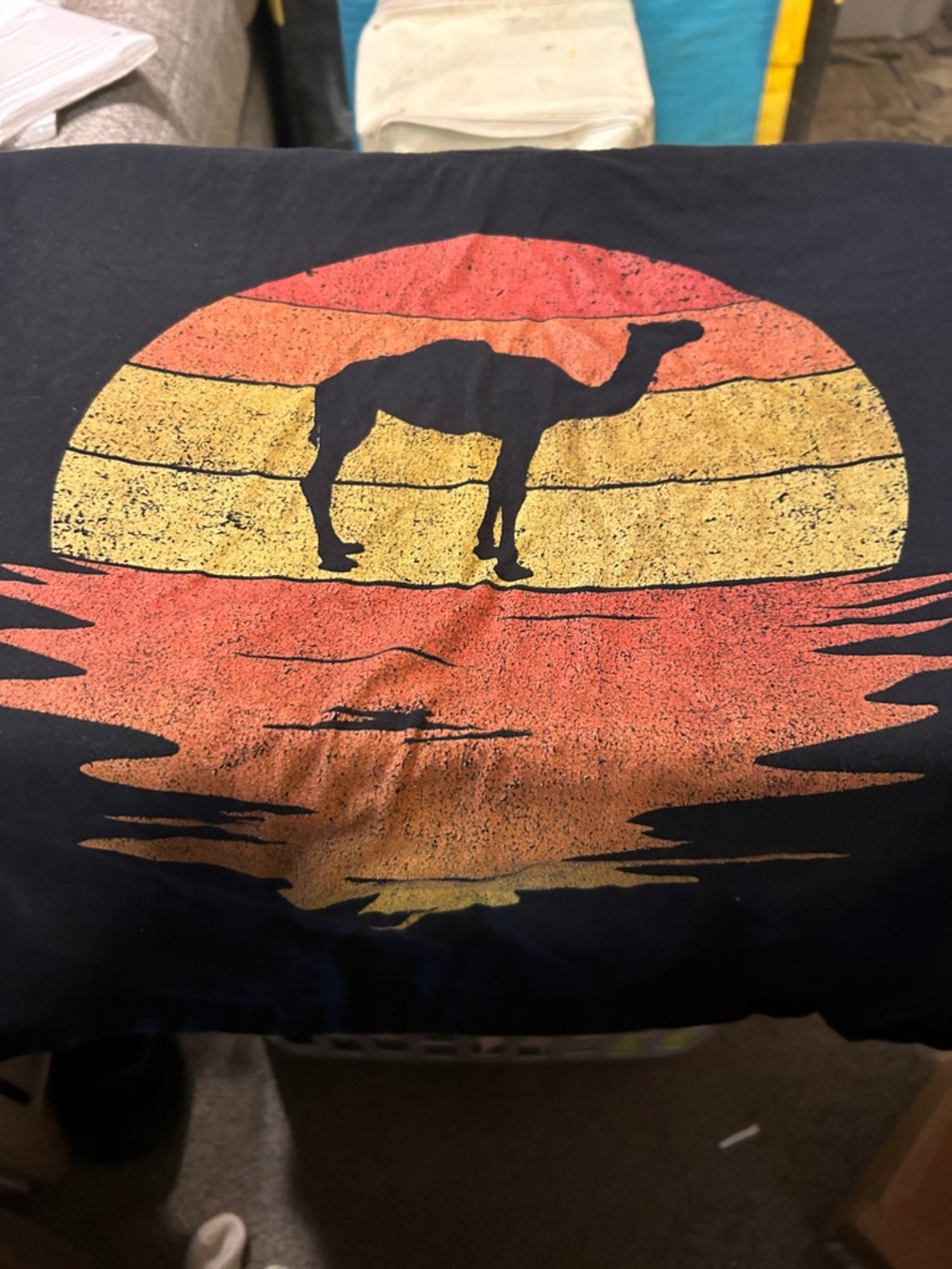 Port Authority Black Tee with Sunset Camel Graphic